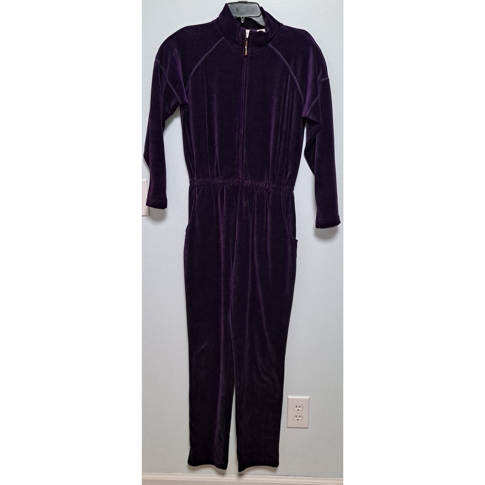VINTAGE 1980'S NORDSTROM PURPLE VELOUR FULL ZIP JUMPSUIT SUPER-FLY XS